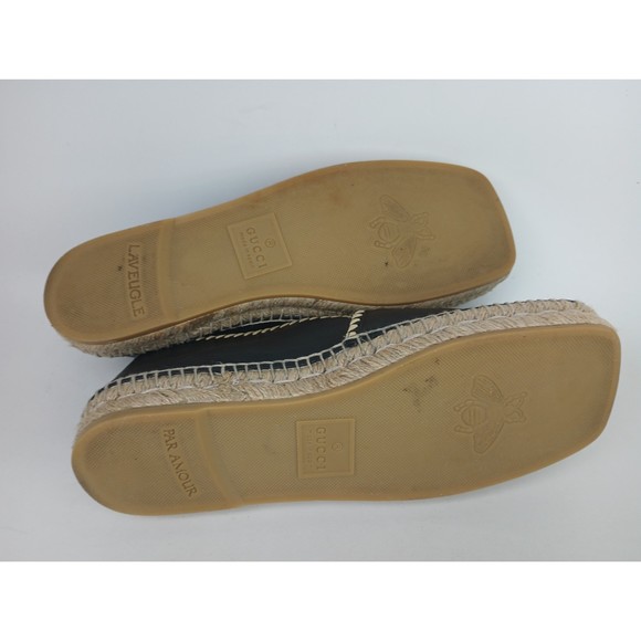 Gucci Women's Black Leather Embroidered GG Espadrilles Size 38 - Picture 7 of 8